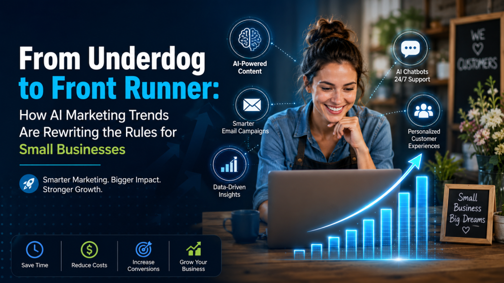 AI marketing trends helping small businesses grow with content creation, automation, personalization, and data-driven insights