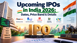 Upcoming IPOs in India 2026 featuring Steamhouse India, Asset Reconstruction, Rentomojo, Karamtara Engineering and LCC Projects.