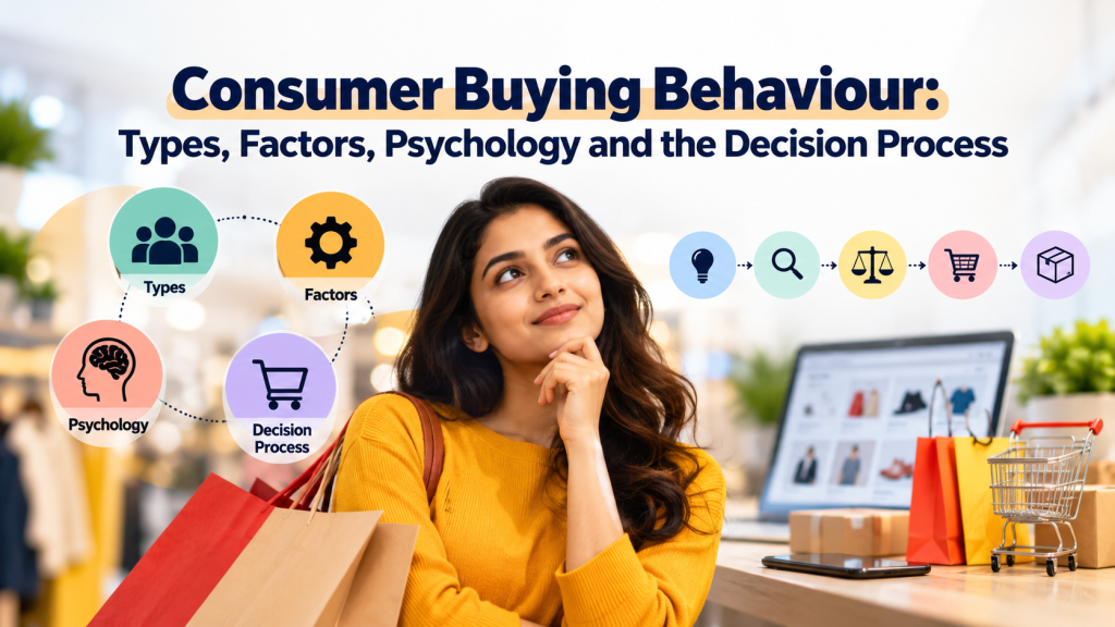 Consumer buying behaviour illustrated through consumer psychology, influencing factors, shopping habits, and the purchase decision process.