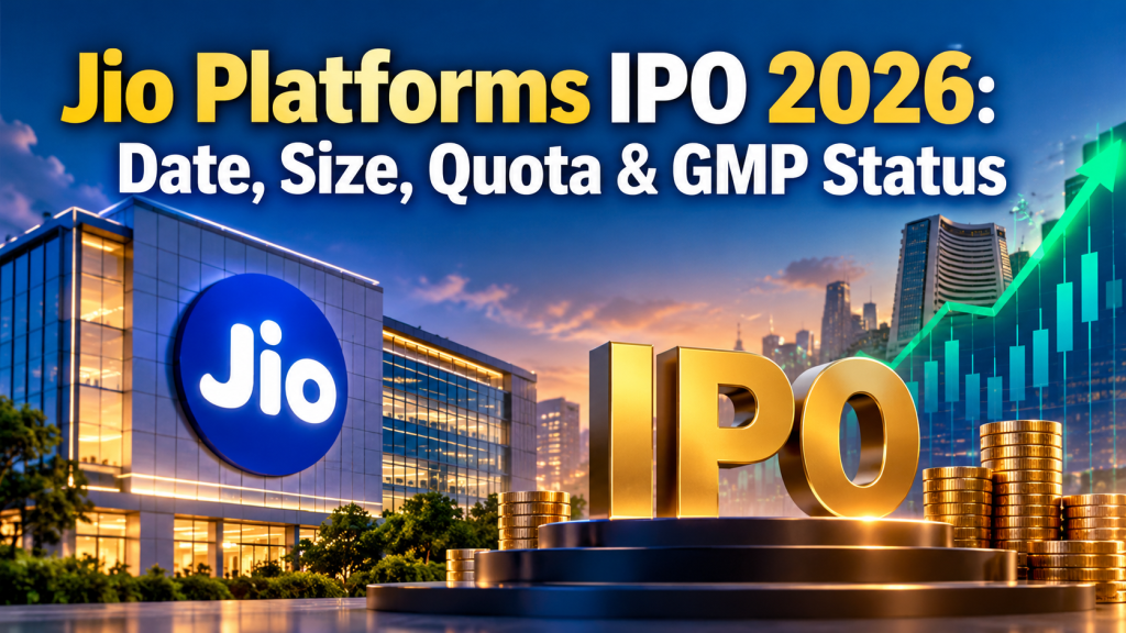 Jio Platforms IPO 2026 featuring IPO investment imagery, stock market charts and Jio branding